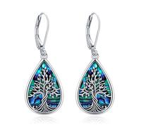 Eusense Árbol de la Vida Pendientes Gota de Agua Árbol Pendientes de gancho Familia Abalón Shell Joyería Regalo para Mujeres Niñas