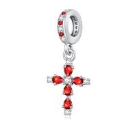 Eusense Charm Cruz Pulsera Pandora con Granate Compatible con Pulseras Europeas de Anillas Colgante Regalo para San Valentín, aniversarios y Navidad
