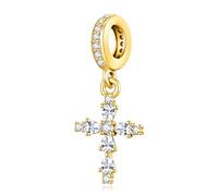 Eusense Charm Pandora Cruz Oro Compatible con Pulseras Europeas de Anillas Colgante Regalo para San Valentín, aniversarios y Navidad
