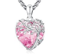 Eusense Colgante Árbol de la Vida Collar con corazón de cristal rosa Árbol de la Vida Collar inspirado en la naturaleza para mujer Regalo para el Día de la Madre cumpleaños o aniversario