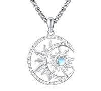 Eusense Colgante Sol y Luna Plata de Ley 925 Collar Sol Luna Colgante Piedra de Luna Joyas Regalo para Mujeres Señoras Niñas