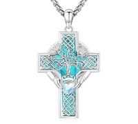 Eusense Collar Árbol de la Vida Plata 925 Collar Cruz Celta con Claddagh Amuleto Celta Irlandés Joyería para Hombres y Mujeres