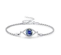 Eusense Collar de mal de ojo de plata de ley, pulseras de mal de ojo de cristal, joyería para mujeres y niñas, colgante de mal de ojo, 7"+2", Plata de ley, Circonita Swarovski