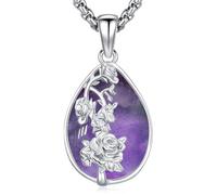 Eusense Collar Lágrima Colgante Amatista con Diseño de Rosa Collar Piedras Naturales Mujer Regalos de Joyería para Mujer Ideal para Madres, Parejas y Amigas