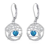 Eusense Pendientes Árbol de la Vida con Piedra Natal de Diciembre Pendientes con Tanzanita piedra natal Joyería Tree Life Regalo de Cumpleaños y Navidad para Mujer