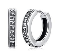 Eusense Pendientes Aro Hombre, Pendientes Vikingos 925 Plata Runa Vikingos Arbol de la Vida Martillo Thor Brujula Vikinga Aretes Nordicos Joyería para Hombres y Mujeres
