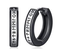 Eusense Pendientes Aro Hombre, Pendientes Vikingos 925 Plata Runa Vikingos Arbol de la Vida Martillo Thor Brujula Vikinga Aretes Nordicos Joyería para Hombres y Mujeres