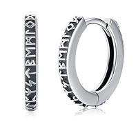 Eusense Pendientes Aro Hombre Vikingos 925 Plata, Pendientes Runas Aretes Vikingos Clásico Nordicos Joyería para Hombres y Mujeres