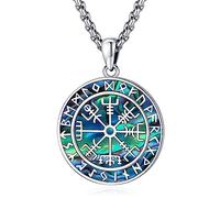 Eusense Viking Joyería Para Hombres Vegvisir Collar de Plata de Ley 925 Vikingo Brújula Colgante Cadena Mitología Nórdica Amuleto Vikingo Regalo Para Mujeres Hombres