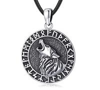 Eusense Vikingo Joyería Lobo Runa Collar 925 Plata Amuleto Nórdico Mitología Vikingo Regalo Colgante para Hombre Mujer