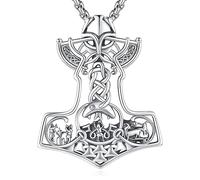 Eusense Vikingo Joyería Martillo de Thor Collar 925 Plata Nórdico Amuleto Mitología Colgante Protección Joyería Regalo para Hombres Mujeres