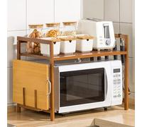 Eushine Estante de Microondas, Encimera de Cocina de 2 Niveles con 3 Ganchos, Estante de bambú para Horno, Ideal para Colgar Multifuncional Organizador Estantería Cocina, 55cmx42cmx35cm