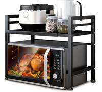 Eushine Estante de Microondas, Encimera de Cocina de 2 Niveles con 3 Ganchos, Estante de bambú para Horno, Ideal para Colgar Multifuncional Organizador Estantería Cocina, 55cmx42cmx35cm
