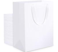 EUSOAR Blanco Bolsas Regalo - 50 Piezas Medianos 250GSM Bolsas Papel con Asas - 20x10x28CM M Gift Bags de Boda Cumpleaños - Blancas Bolsitas Regalo para Fiestas