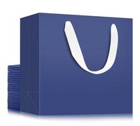 EUSOAR Blue Gift Bags with Handles, 25 Pack 8.6x3.9x7 inches Heavy Duty Kraft Paper Shopping Bags Bulk, Paper Bags for Wedding, Craft Grocery, Boutique, Retail, Business, Party Favor