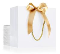 EUSOAR Bolsas de regalo de agradecimiento, 25 unidades de 8.6 x 3.9 x 7 pulgadas, bolsa blanca de recuerdo de fiesta con lazo y lazo para envolver regalos a granel para bodas, cumpleaños, damas de