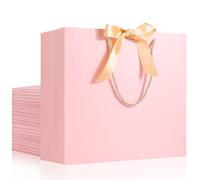 EUSOAR Bolsas de regalo rosadas, 25 bolsas de regalo de 12.5 x 4.5 x 11 pulgadas con asas de cinta, bolsas de regalo de agradecimiento, bolsas de regalo a granel para bodas, baby shower, cumpleaños,