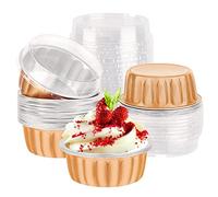 EUSOAR EUSOAR - Ramekins de papel de aluminio con tapas, paquete de 30 unidades, 8 onzas, 235 ml, tazas para hornear para magdalenas, mini sartenes para tartas con tapas, recipientes de papel de aluminio para creme brulee o cupcakes