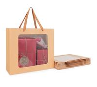 EUSOAR Kraft Bolsas de Papel con Ventana - 10 PCS Bolsas de Regalo con Asa - L 32x11.5x28cm Papel Kraft Gift Bags Grandes 180GSM Marrones Bolsitas Regalos de Cumpleaños Fiesta