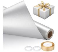 EUSOAR Papel Regalo Plateado - Wrapping Paper Rollo 43cm x 10m con 1 Lazo, 2 Cinta Doble Cara - Mate Rollo Papel Regalo Mate para Envolver Decoraciones Flores