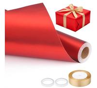 EUSOAR Papel Regalo Rojo - 1 Set Rollo Wrapping Paper Mate con 2 Cinta Doble Cara, 1 Lazo - 43cm x 10m Papel para Envolver Regalos Rojo para Ramos Party