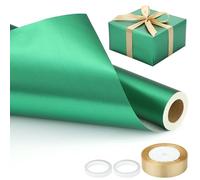 EUSOAR Papel Regalo Verde - 1 Set Wrapping Paper Rollo 43cm x 10m con 1 Lazo, 2 Cinta Doble Cara - Mate Rollo Papel de Embalar para Cumpleaños Regalos Fiestas
