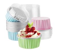 Eusoar - Ramekins desechables con tapas, 30 unidades, 125 ml, papel de aluminio de 125 ml, moldes para magdalenas, mini moldes para tartas con tapas, recipientes desechables para hornear para creme brulee o cupcake