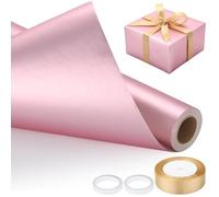 EUSOAR Rollo de Papel Rosa - 1 Papel de Regalo Rosa 43cm x 10m, 2 Cinta Doble Cara, 1 Rollo Lazo - Mate Gift Wrapping Paper Rollo para Wedding Ramos Bodas