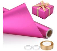 EUSOAR Rollo Papel Regalo - 1 Set Papel de Regalo Rojo Rosa con 2 Cinta Doble Cara, 1 Rollo Lazo - Rollo Wrapping Paper Mate 43cm x 10m para Flores Cumpleaños