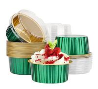 EUSOAR Vasos para hornear desechables, 25 paquetes de ramequines de papel de aluminio de 5 onzas con tapas, mini recipientes para magdalenas, pastel de queso de postre, recipientes para cupcakes de crema, brulee, para catering, reunión, club, fiesta de boda