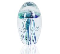 EUSTUMA Adorno de estatuilla de Medusas de Vidrio soplado a Mano, pisapapeles de Vidrio,colección de Animales Marinos para Regalo de cumpleaños, (Medusa Verde Azul 2)