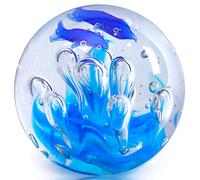 EUSTUMA Esfera Azul de Vidrio Soplado a Mano, Pisapapeles de Bola Azul, Colección de Mar para Regalo de Cumpleaños (Bola de Burbujas de Coral)