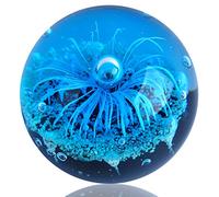EUSTUMA Figura de Esfera de Flor Azul de Vidrio soplado a Mano, Bola de Vidrio de pisapapeles Azul,colección de Plantas Marinas para Regalo de cumpleaños, pisapapeles de Vidrio