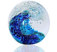 EUSTUMA Figura de vidrio, bola de olas del océano, pisapapeles de oficina, decoración del hogar y acuario, azul, moderno