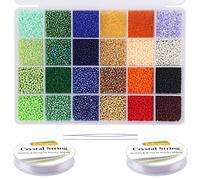 EuTengHao 14400 cuentas de cristal pequeñas para manualidades, pulseras, collares, manualidades, joyería, suministros con dos cuerdas transparentes de 0,5 mm (600 unidades por color, 24 colores)