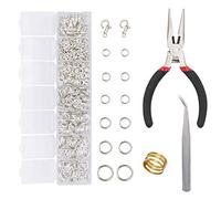 EuTengHao 1504pcs abierto Jump Ring y cierre de langosta Kit de herramientas de reparación de joyería Kit de suministros de joyería con accesorios para hacer collares reparación (plata brillante)