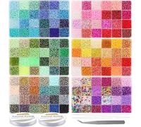 EuTengHao 28800 unidades de abalorios de cristal multicolor de 4 mm 6/0 para la fabricación de joyas con agujas para abalorios, hilos elásticos y pinzas (144 colores, 200 unidades por color)