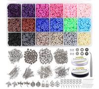 EuTengHao 5755 cuentas espaciadoras planas redondas de arcilla de polímero, cuentas de cerámica, cuentas de disco africano para hacer joyas, pulseras, collares (18 colores, cuentas de 6 mm)