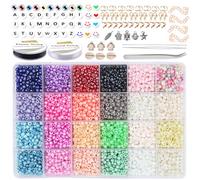EuTengHao 6000 cuentas pequeñas de cristal para manualidades, cuentas pequeñas para manualidades, pulseras, collares, manualidades, joyería, suministros con dos cuerdas transparentes de 0,8 mm