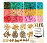 EuTengHao 6655 cuentas planas de cerámica redonda de arcilla polimérica espaciadora para hacer joyas, pulseras, kit de manualidades con cordón colgante anillos abiertos (18 colores, 6 mm)