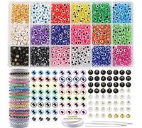 EuTengHao 907 piezas de cuentas de mal de ojo, cuentas de letras, abalorios de mal de ojo, cuentas espaciadoras, cadenas de joyería para bricolaje, suministros de abalorios, pulseras, collares