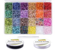 EuTengHao 9600 cuentas de tubo de cristal, cuentas pequeñas para manualidades, pulseras, collares, manualidades, joyería, suministros con cuerda elástica (7 mm, 24 colores)
