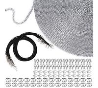 EuTengHao Collar cadena de joyería de 40 pies con 100 anillos de salto y 30 cierres de langosta, 5 cuerdas enceradas de 1,5 mm de acero inoxidable chapado en plata