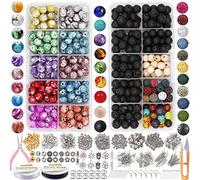 EuTengHao Juego de 1146 cuentas de lava con cuentas de chakra de 8 mm, cuentas de piedra natural y espaciadores, pulsera elástica para aceites esenciales difusos para adultos