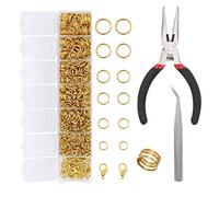 EuTengHao Juego de 1504 piezas de anillos abiertos y cierres de langosta dorados, kit de herramientas de reparación de joyas, kit de suministros para hacer joyas con accesorios para (dorado)