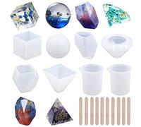 EuTengHao - Juego de 18 moldes de resina de silicona para fundición de bricolaje, incluye 6 moldes de resina de silicona transparente grande, 2 tazas de medición, 10 palos de madera para