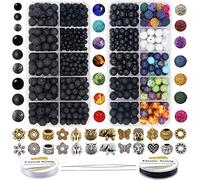 EuTengHao Juego de 810 cuentas de piedra de lava de color con cuentas espaciadoras de piedras preciosas volcánicas para difusor de aceites esenciales, pulseras de yoga, suministros para hacer joyas