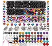 EuTengHao Juego de 846 cuentas de piedra de lava con patrones de tinta, cuentas de chakra, espaciadores, colgantes para difusor de aceites esenciales para adultos, bricolaje, pulseras