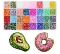 EuTengHao Kit de cuentas tubulares, cuentas de vidrio de 3 mm para la fabricación de joyas, bordados y decoración del hogar (32 colores vivos, 19200 unidades).