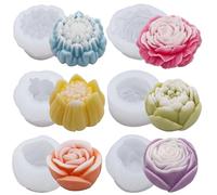 EuTengHao Molde de silicona para fondant con forma de flor 3D, molde de resina con forma de rosa y peonía para la elaboración de velas y jabones artesanales (6 paquetes)